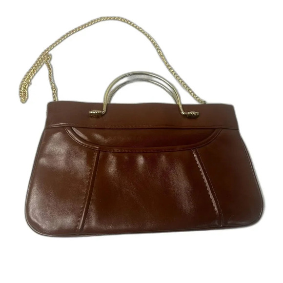 Handbag with Metal Handles and Gold Chain Clutch - Picture 1 of 8